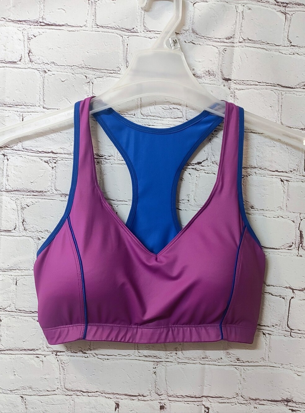 Moving Comfort Racerback Padded Wirefree Running Bra Large Pink Blue Active